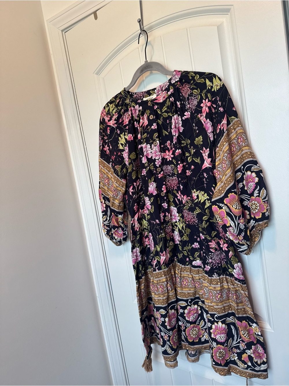 Umgee Size S Floral Boho Border Print Tie Waist Dress